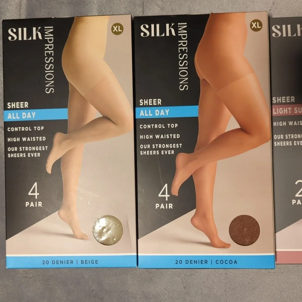 Silk Impressions Pantyhose XL, 2XL Beige, Cocoa Mixed Lot 3 Boxes 10 pairs